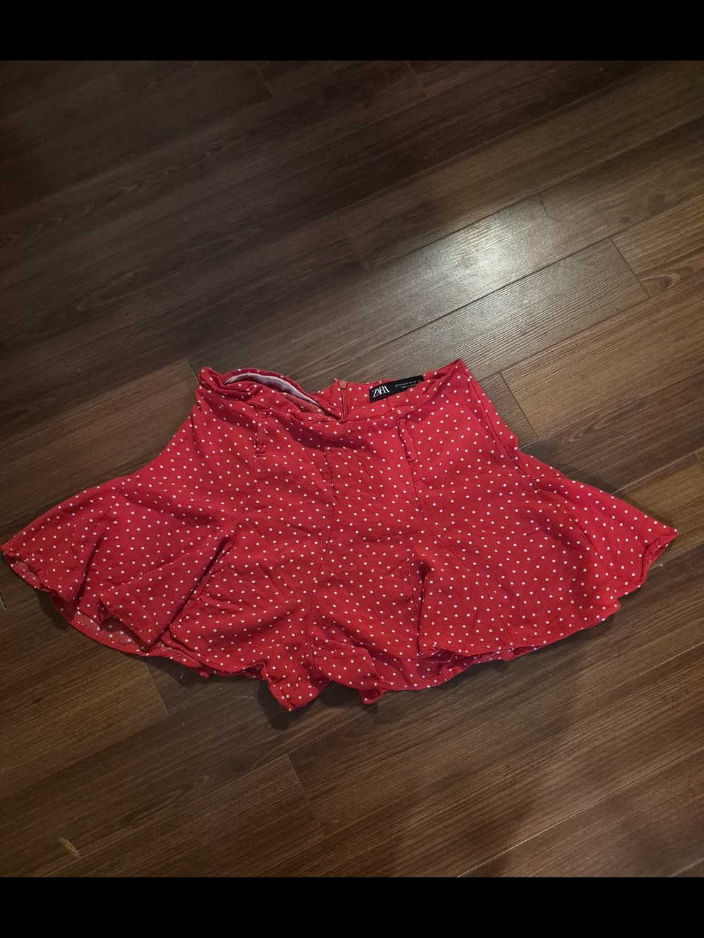 Zara Red White Polka Dot Flare Skater Shorts